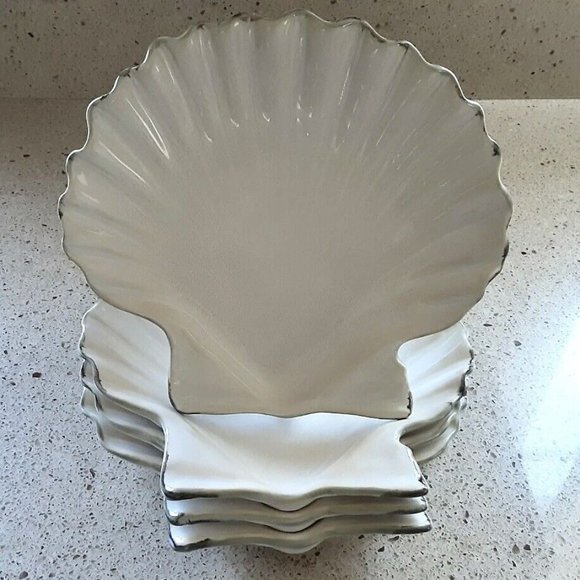 4 Pottery Barn Under The Sea Clam Scallop Shell Plates 9"
